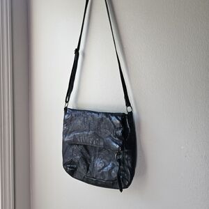 Margot Black Leather Fold Over Crossbody Bag